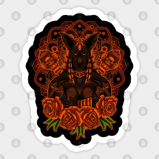 Anubis god mandala roses Sticker by Mako Design 